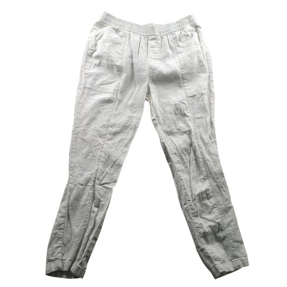 Old Navy Womens Pants Small White Elastic Waist Linen Blens Straight Leg Casual - Picture 1 of 13